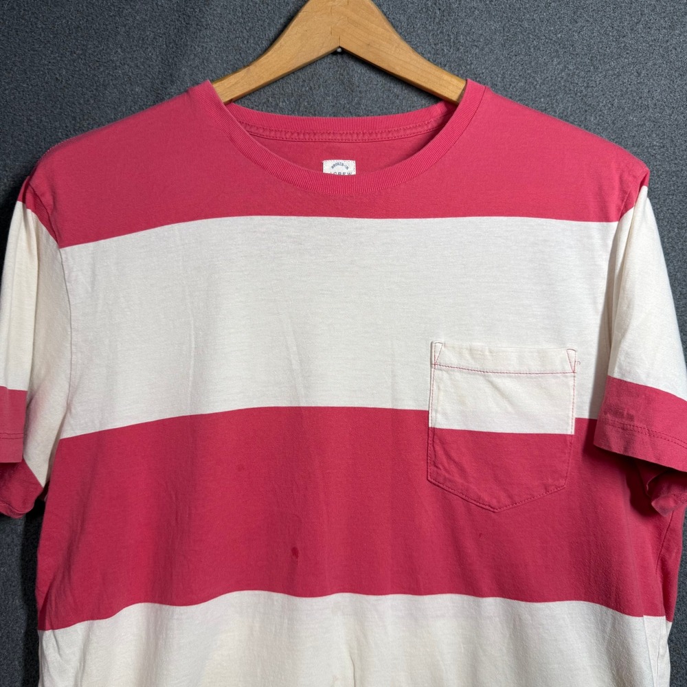 J.Crew Broken-In Men's T-Shirt Size L Off Red White Striped Pocket 100% Cotton